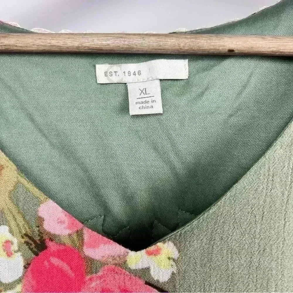 Cato Green Floral Kimono Sleeve V-Neck Rayon Knee Length Shift Dress Size XL - Picture 3 of 9